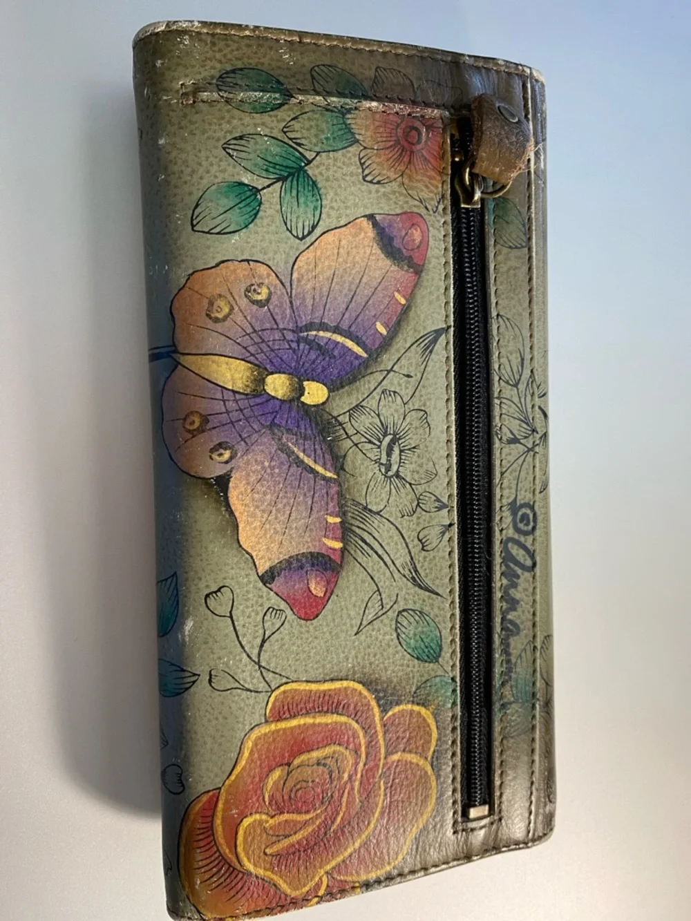 Anuschka Multicolor Butterfly Printed Leather Wallet - Picture 2 of 16